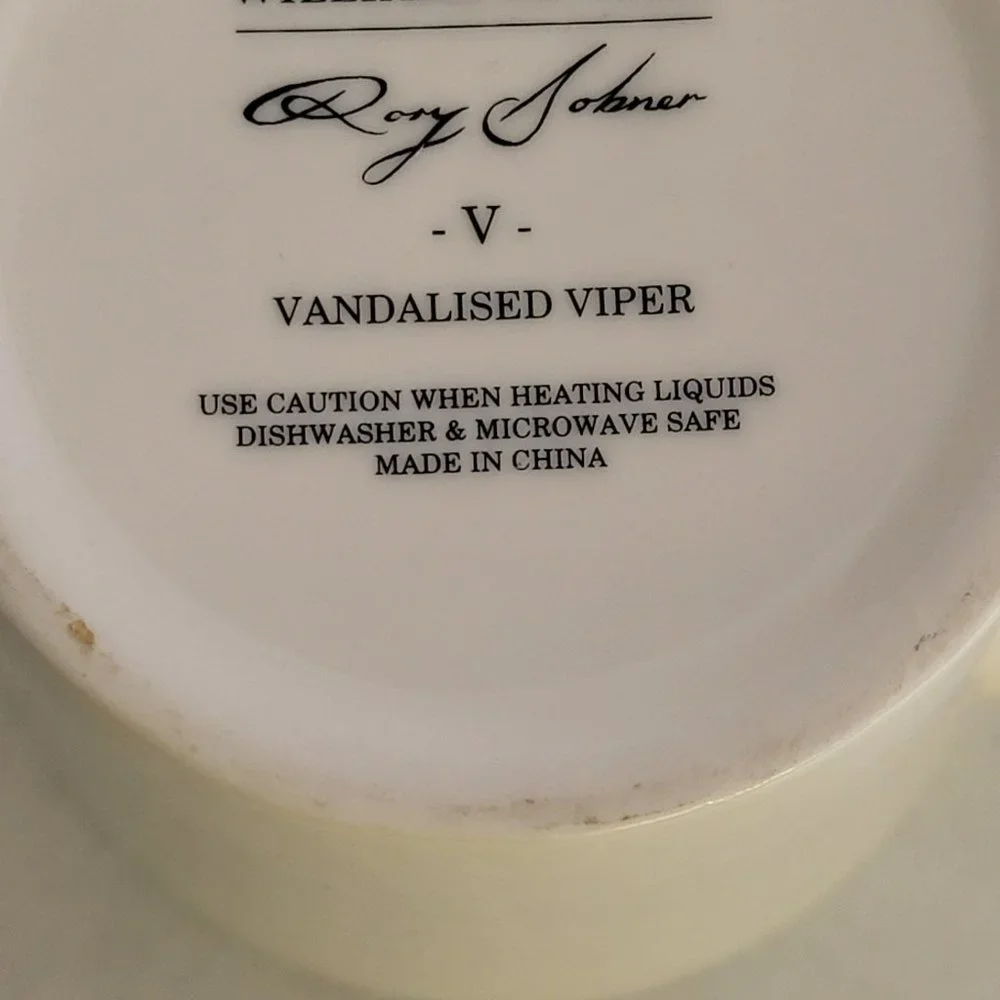 New Williams Sonoma Coffee Mug Cup Vandalized Viper Snake Rory Dobner Letter V